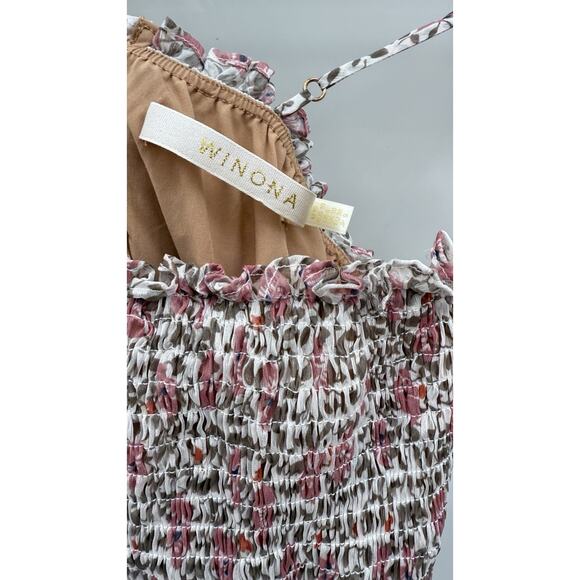 WINONA Floral Smocked Ruffle Maxi Dress Cutout Front Pink Multi AU10 US6 - Picture 5 of 10